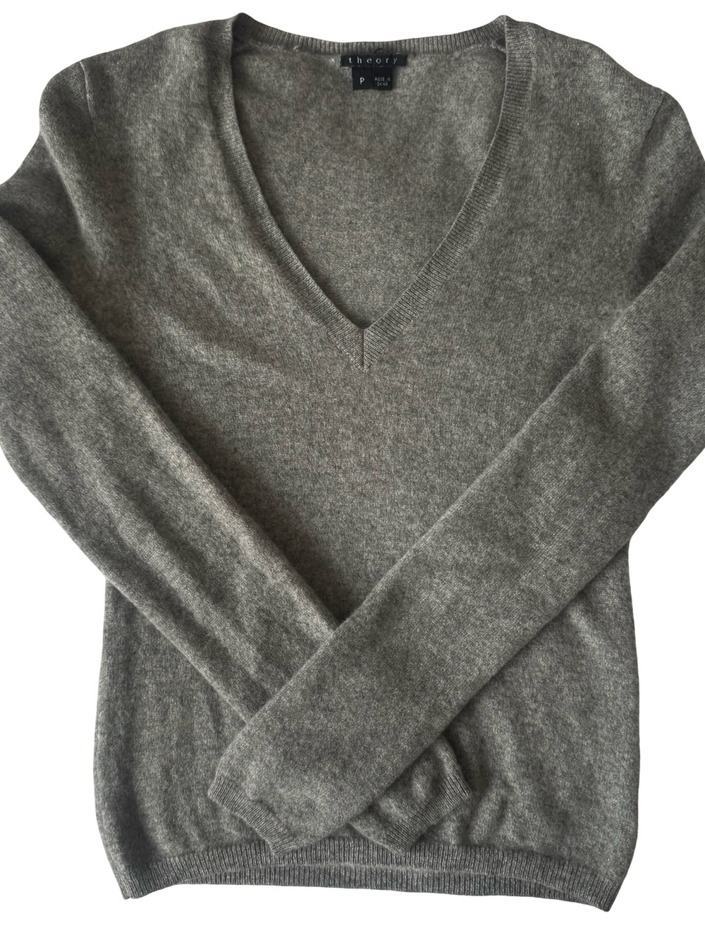 Theory Women’s Gray 100% Cashmere V-Neck Knit Pullover Sweater Size XS Petite